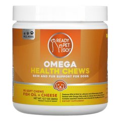 Ready Pet Go, Omega Health Chews, поддержка кожи и шерсти для собак всех возрастов, рыбий жир + сыр, 90 мягких жевательных таблеток (RPG-27703), фото