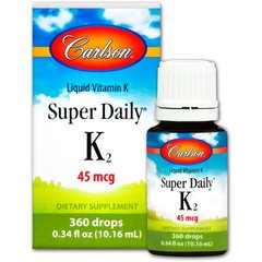 Витамин К-2 (менахинон), Super Daily K2, Carlson Labs, жидкость, 45 мкг, 10,16 мл (CAR-10300), фото
