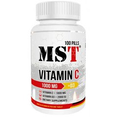 MST Nutrition, Вітамін С + Вітамін Д3, Vitamin C + D3, 1000 мг/2000 МО, 100 таблеток (MST-00285), фото