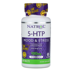 Natrol, 5-гидрокситриптофан, медленное высвобождение, с повышенной силой действия, 100 мг, 45 таблеток (NTL-05228), фото