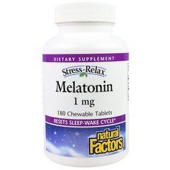 Мелатонин, Melatonin, Natural Factors, 1 мг, 180 жевательных таблеток (NFS-02714), фото