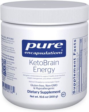 Кетони для енергії мозку і спортивної витривалості, KetoBrain Energy, Pure Encapsulations, полунично-лимонадний смак, 300 г (PE-02136), фото