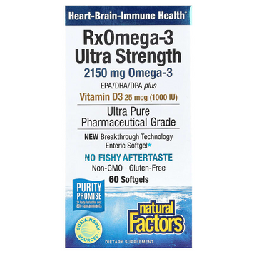 Natural Factors, RxOmega-3, підвищеної сили дії з вітаміном D3, 60 м'яких пігулок (NFS-35489), фото