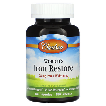 Carlson, Women's Iron Restore, Восстановление железа для женщин, 28 мг + B комплекс, 180 капсул (CAR-43520), фото