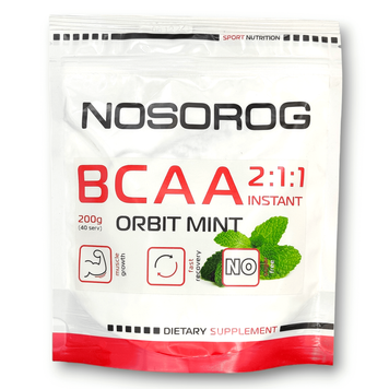 Швидкорозчинні амінокислоти Nosorog BCAA 2:1:1 Instant | м&rsquo;ята Orbit - 200 г, фото