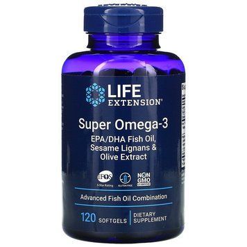 Life Extension, супер омега-3 из рыбьего жира с ЭПК и ДГК, с лигнанами кунжута и экстрактом оливы, 120 капсул (LEX-19821), фото