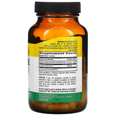 Country Life, L-тирозин, 500 мг, 100 рослинних капсул (CLF-01456), фото