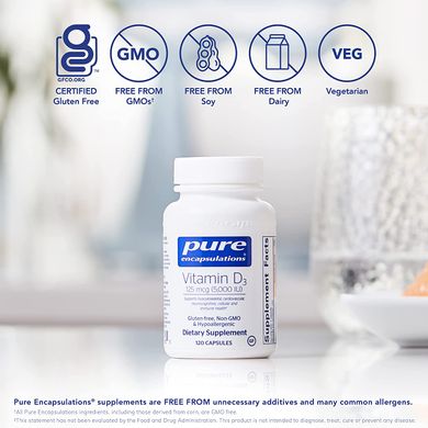Pure Encapsulations, Витамин Д3, 5000 МЕ, 120 капсул (PE-00816), фото