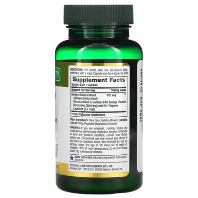 Nature's Bounty, Гинкго билоба, 120 мг, 100 капсул (NRT-04544), фото