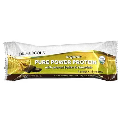 Dr. Mercola, Organic Pure Power Protein Bar, арахісова паста та шоколад, 12 батончиків, 52 г (MCL-03262), фото