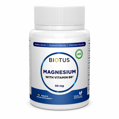 Магній і вітамін В6, Magnesium with Vitamin B6, Biotus, 100 таблеток (BIO-530210), фото