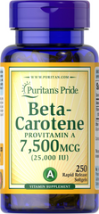 Бета-каротин, Beta-Carotene, Puritan's Pride, 7500 мкг (25000 МО), 250 гелевих капсул (PTP-11223), фото