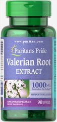 Валериана корень, Valerian Root, Puritan's Pride, 1000 мг, 90 гелевых капсул (PTP-11328), фото