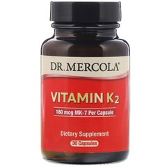 Dr. Mercola, Витамин K2, 180 мкг, 30 капсул (MCL-01194), фото