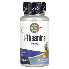 L-теанін, зі смаком ананаса, L-Theanine, KAL, 25 мг, 120 мікро таблеток (CAL-40757), фото