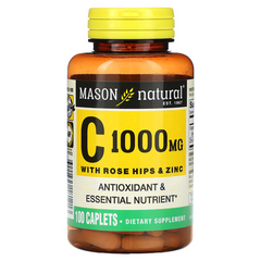 Mason Natural, Вітамін C 1000 мг, з шипшиною та цинком, 100 каплет (MAV-18121), фото