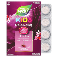 Nature's Way, Umcka, средство от простуды для детей, не вызывающее сонливости, для детей от 6 лет, вишня, 10 жевательных таблеток (NWY-12351), фото