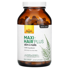 Country Life, Maxi-Hair Plus, для шкіри та нігтів, 5000 мкг, 240 вегетаріанських капсул (CLF-05046), фото