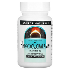 Source Naturals, Витамин B12, 1 мг, гидроксокобаламин, вкус вишни, Hydroxocobalamin, 120 таблеток (SNS-02655), фото