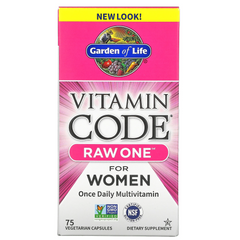 Garden of Life, Vitamin Code, RAW One, мультивітамінна добавка для жінок (для прийому 1 раз на день), 75 вегетаріанських капсул (GOL-11403), фото