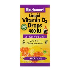 Bluebonnet Nutrition, Жидкий витамин D3 в каплях, натуральный аромат цитрусовых, 10 мкг (400 МЕ), 30 мл (BLB-00372), фото