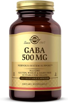 ГАМК, Гамма-аминомасляная кислота (GABA), Solgar, 500 мг, 100 капсул (SOL-01211), фото