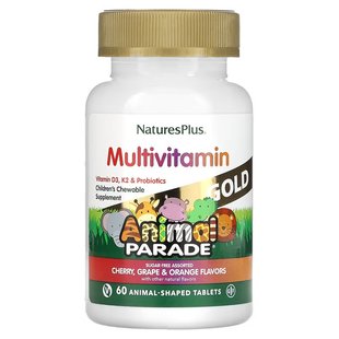 NaturesPlus, Source of Life, Animal Parade Gold, жувальні мультивітаміни з мікроелементами для дітей, смак асорті, 60 таблеток у формі тварин (NAP-29927), фото