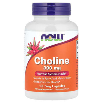 Холін 300 мг NOW Foods Choline - 100 вегетаріанських капсул, фото