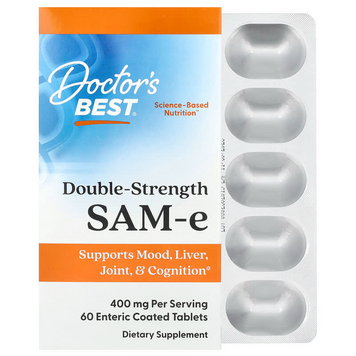 Doctor's Best, SAM-e, подвійна сила, 400 мг, 60 таблеток, покритих кишковорозчинною оболонкою (DRB-00252), фото