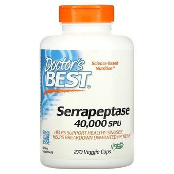 Doctor's Best, серрапептаза Best, 40 000 SPU, 270 вегетаріанських капсул (DRB-00190), фото