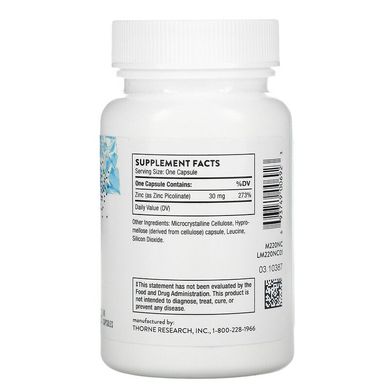 Thorne Research, піколінат цинку, 30 мг, 60 капсул (THR-00692), фото