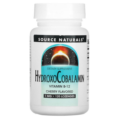 Source Naturals, Витамин B12, 1 мг, гидроксокобаламин, вкус вишни, Hydroxocobalamin, 120 таблеток (SNS-02655), фото