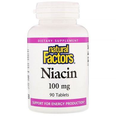 Витамин В3 (ниацин), Natural Factors, 100 мг, 90 таблеток (NFS-01220), фото