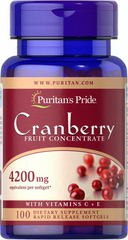 Puritan's Pride, Концентрат клюквенных фруктов с C и E, 4200 мг, 100 мягких таблеток (PTP-14360), фото
