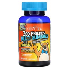 21st Century, Zoo Friends, мультивітамінні жувальні мармеладки плюс додатковий вітамін C, фрукти з відмінним смаком, 60 жувальних таблеток (CEN-27685), фото