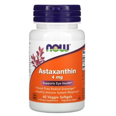 Now Foods, астаксантин, 4 мг, 60 рослинних капсул (NOW-03251), фото