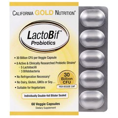 California Gold Nutrition, LactoBif, пробіотики, 30 млрд КУО, 60 вегетаріанських капсул (CGN-00965), фото