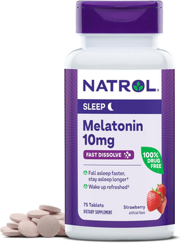 Natrol, Мелатонін, 10 мг, полуниця, 75 таблеток (NTL-07164), фото
