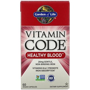 Garden of Life, Vitamin Code, Healthy Blood, 60 веганских капсул (GOL-11654), фото