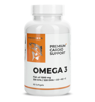 Омега-3 премиум с витаминами D3, K2 и E Progress Nutrition Omega 3 Premium Fish Oil 1000 mg EPA 330 mg/DHA 220 mg D3 + K2 + E - 60 капсул, фото