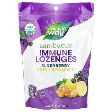 Льодяники з бузиною, цинком і вітаміном C Nature's Way Sambucus Immune Lozenges | мед і лимон - 24 льодяників, фото