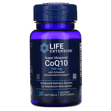 Life Extension, Super Ubiquinol CoQ10 з покращеною підтримкою мітохондрій, 200 мг, 30 гелевих капсул (LEX-14312), фото