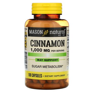 Корица, 1000 мг, Cinnamon, Mason Natural, 100 капсул (MAV-14651), фото