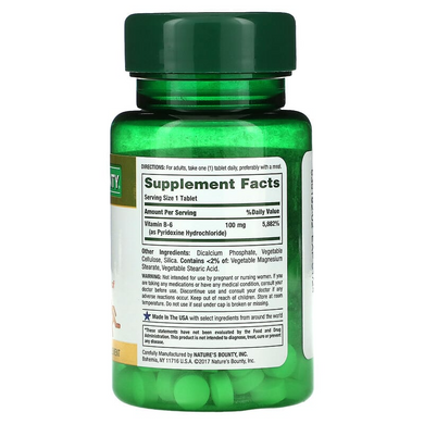 Nature's Bounty, Вітамін B-6, 100 мг, 100 таблеток (NRT-00650), фото
