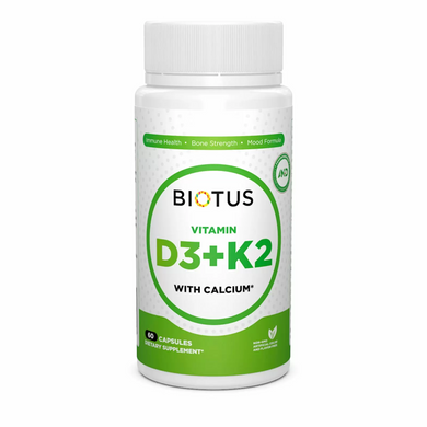 Biotus, Вітамін Д3, К2 з кальцієм, 60 капсул (BIO-530944), фото