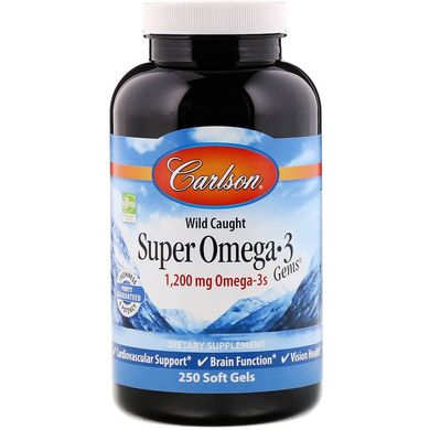 Carlson Labs, Wild Caught Super Omega-3 Gems, високоефективна омега-3 з морської риби, 600 мг, 250 капсул (CAR-01522), фото