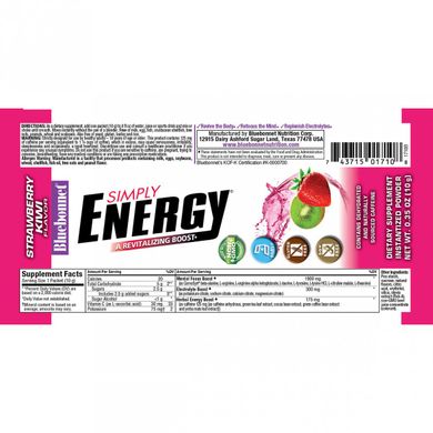 Энергетический напиток в порошке, вкус клубники и киви, Bluebonnet Nutrition, 14 пакетиков по 10 г (BLB-01711), фото