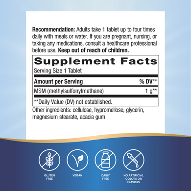 Метилсульфонілметан 1000 мг Nature's Way MSM Pure OptiMSM - 200 веганських таблеток, фото