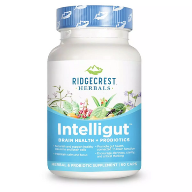 RidgeCrest Herbals, Комплекс для здоров'я мозку з пробіотиком, Інтелігут, Intelligut, 60 капсул (RCH-00570), фото