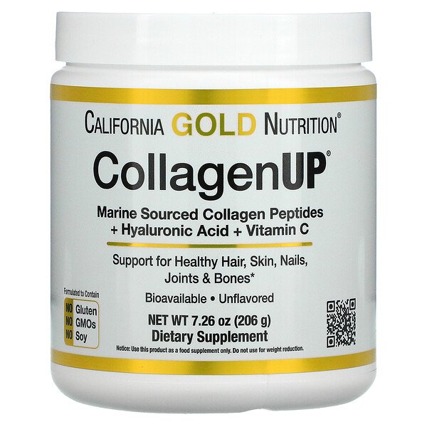California Gold Nutrition, CollagenUP, морской гидролизованный коллаген, гиалуроновая кислота и витамин C, с нейтральным вкусом, 206 г